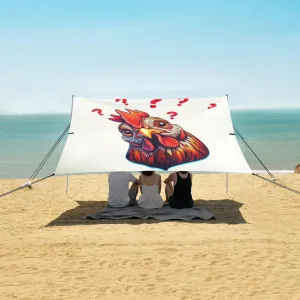 Cartoon Artistic Rooster Beach Camping Tent Sun Shelter for Whole Family, Funny Question Expression Beach Shade Canopy with UPF50  UV Protection,Easy Set Up and Carry,Outdoor Shade for Trips, Fi