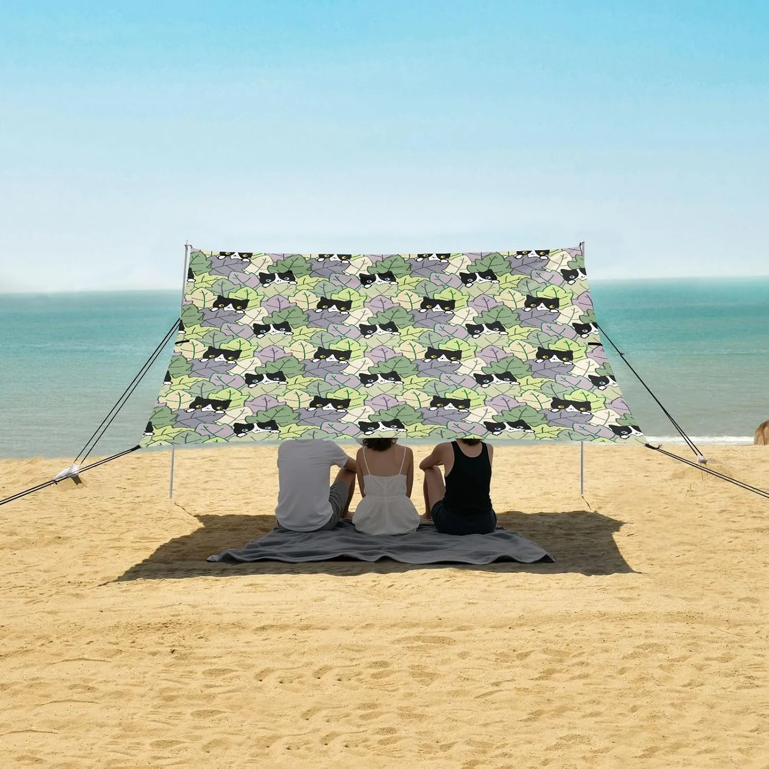 Cartoon Cat Leaf Beach Camping Tent Sun Shelter for Whole Family, Beach Shade Canopy with UPF50  UV Protection,Easy Set Up and Carry,Outdoor Shade for Trips, Fishing, Backyard Fun Picnics