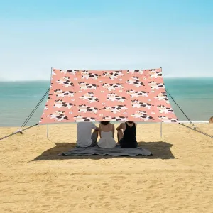 Cartoon Cow Flowers Beach Canopy Tent Anti-UV & Wind Resistant, Camping Sun Shelter Easy Setup Portable,Outdoor Shade Tents with Sandbags,Sand Shovels,Ground Pegs & Stability Poles