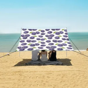 Cartoon Fruit Plums Beach Camping Tent Sun Shelter for Whole Family, Beach Shade Canopy with UPF50  UV Protection,Easy Set Up and Carry,Outdoor Shade for Trips, Fishing, Backyard Fun Picnics