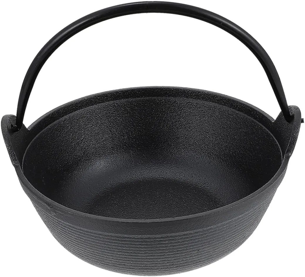 Cast Iron Cauldron Pot for Outdoor Camping and Picnics Portable No Coating Deep Skillet Non-stick Cooking Pot for Stewing Frying and Grilling Handle