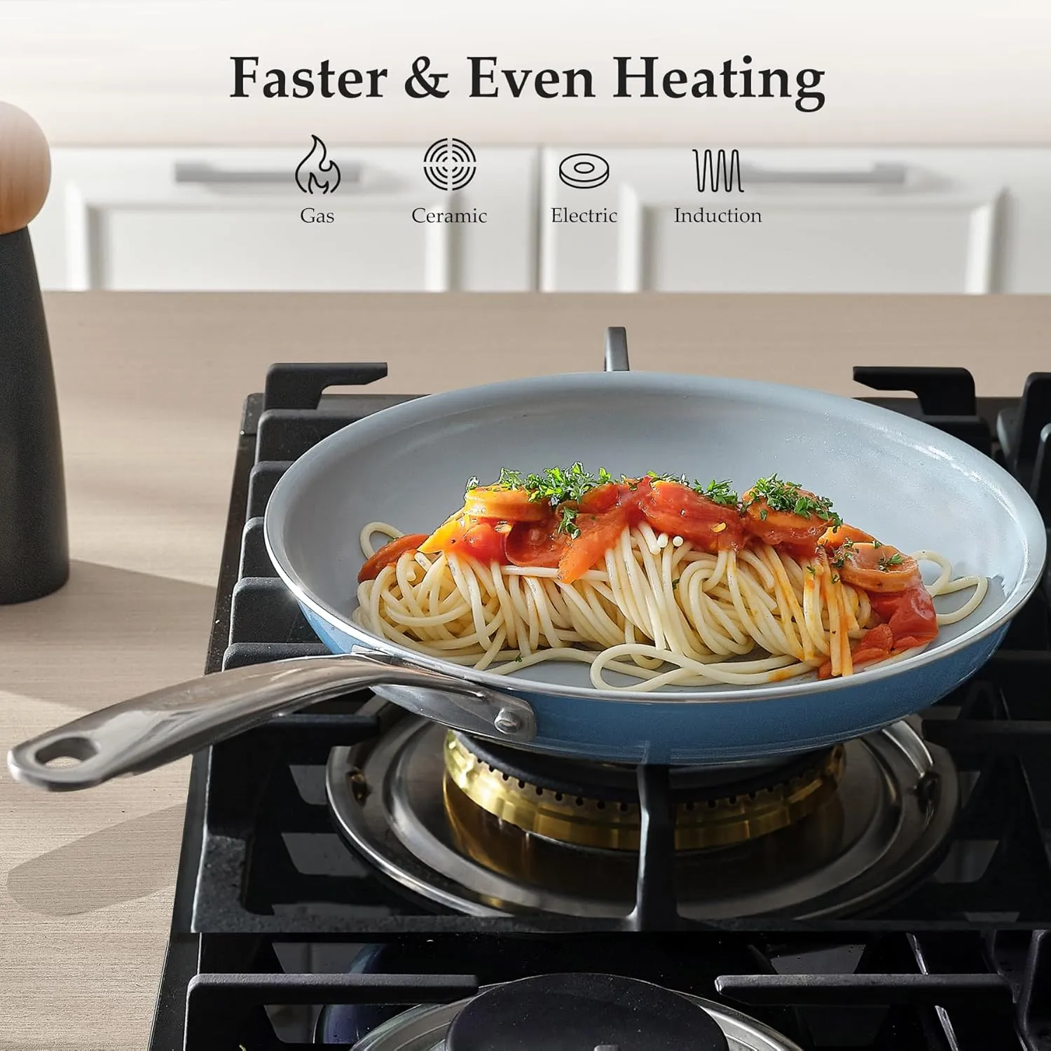 Ceramic Frying Pan Set with Stainless Steel Handle - Perfect Cookware Set for Steak & Non Stick Cooking - Ceramic Pans Set Non Stick Trendy Essential for Young Chefs(Blue)