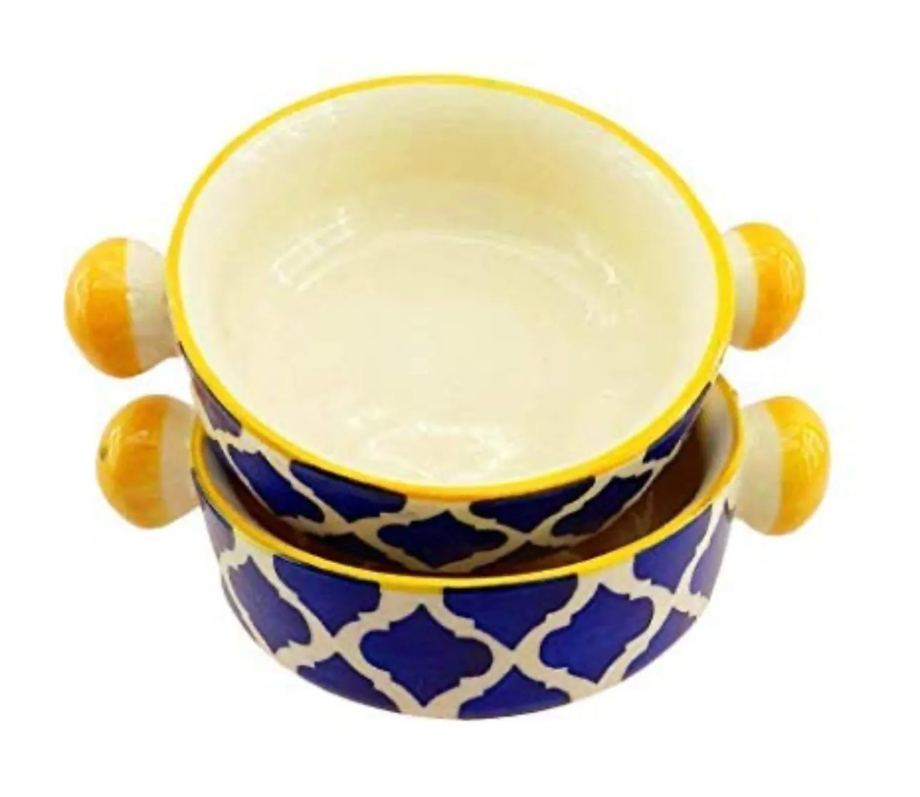 Ceramic Hand Painted Mughal Design Pasta/Soup Serving Bowls - Set of 2