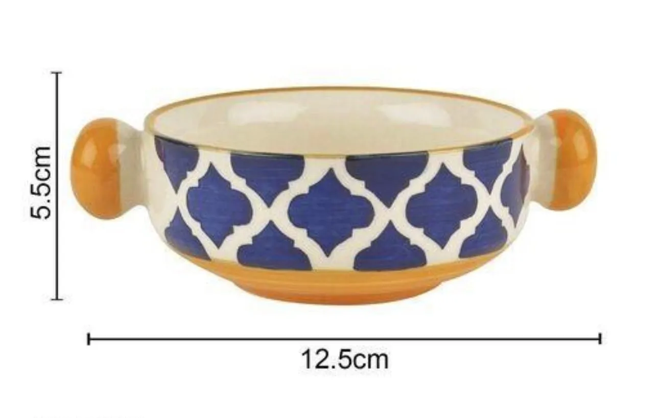 Ceramic Hand Painted Mughal Design Pasta/Soup Serving Bowls - Set of 2