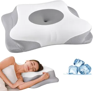 Cervical Neck Pillow - Contour Bed Pillow for Neck Pain Relief, Ergonomic Orthopedic Side Sleeper Pillow for Sleeping, Cooling Memory Foam Pillows for Back & Stomach Sleepers with Pillowcase