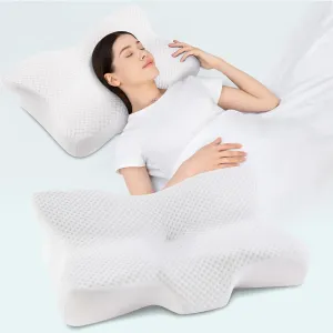 Cervical Neck Pillow, Ergonomic Memory Foam Cervical Pillows, Contour Side Sleeper Pillows for Adults, Orthopedic Neck Support Pillow for Back Stomach Sleeper with Removable Pillowcase (White)