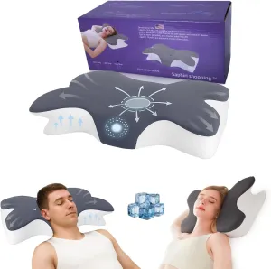 Cervical Neck Support Pillow for Cozy Sleeping Ergonomic Memory Foam Pillows Orthopedic Contour Shoulder Pain Relief Pillows Side Back Stomach Sleeper Bed Pillowcases (Grey, 61.5 * 34 * 13cm)
