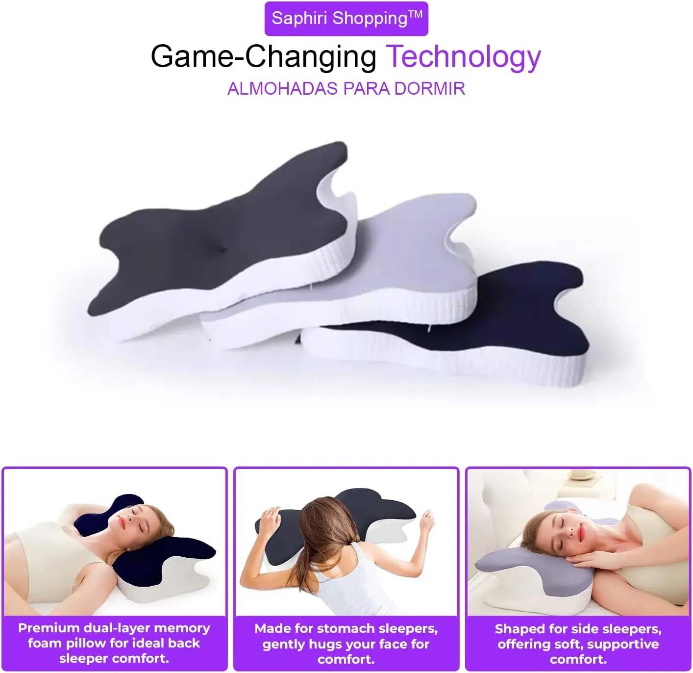 Cervical Neck Support Pillow for Cozy Sleeping Ergonomic Memory Foam Pillows Orthopedic Contour Shoulder Pain Relief Pillows Side Back Stomach Sleeper Bed Pillowcases (Grey, 61.5 * 34 * 13cm)