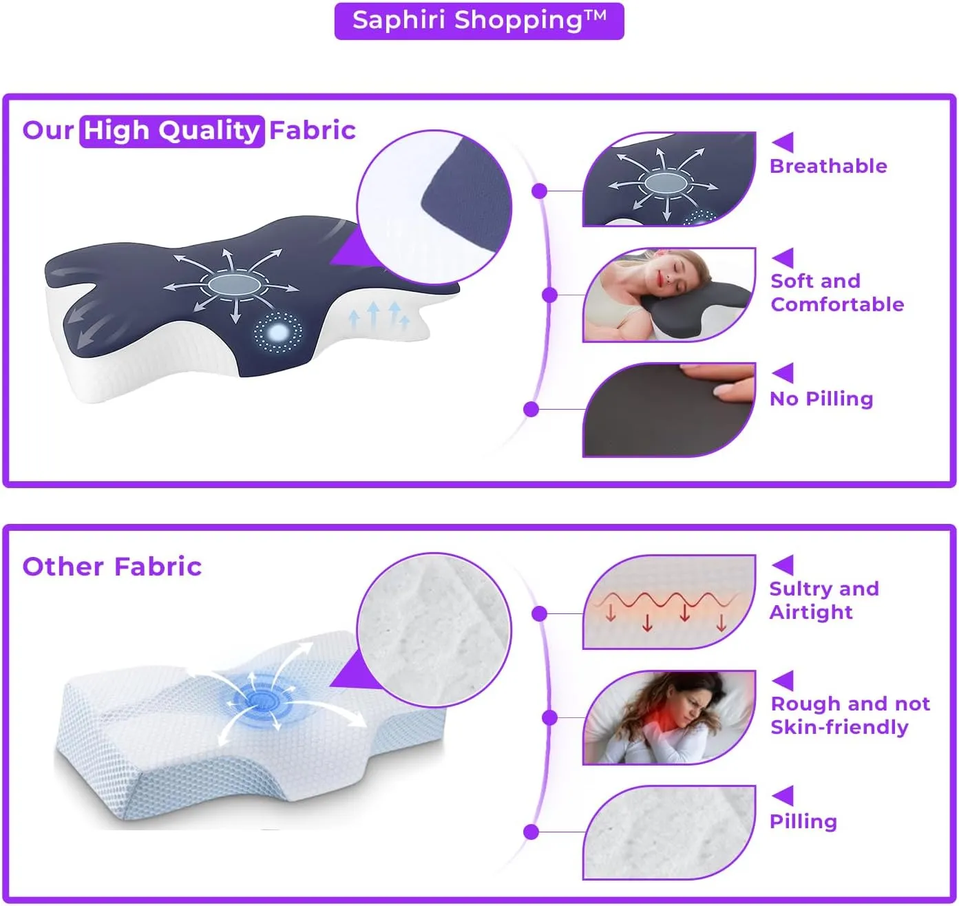 Cervical Neck Support Pillow for Cozy Sleeping Ergonomic Memory Foam Pillows Orthopedic Contour Shoulder Pain Relief Pillows Side Back Stomach Sleeper Bed Pillowcases (Grey, 61.5 * 34 * 13cm)