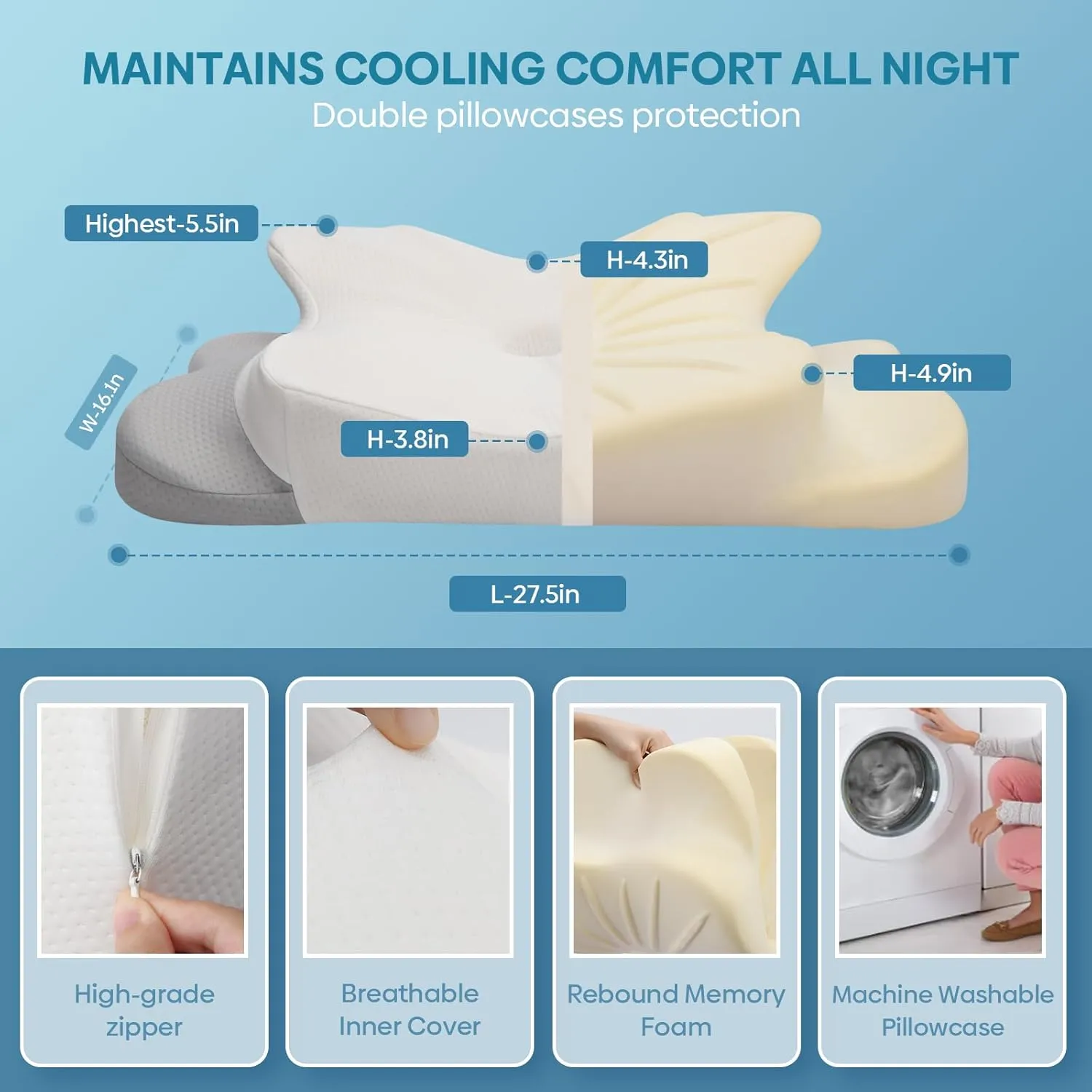 Cervical Pillow for Neck & Shoulder Pain Relief Sleeping - Ergonomic Contour Pillows - Memory Foam Pillow for Side, Back & Stomach Sleepers