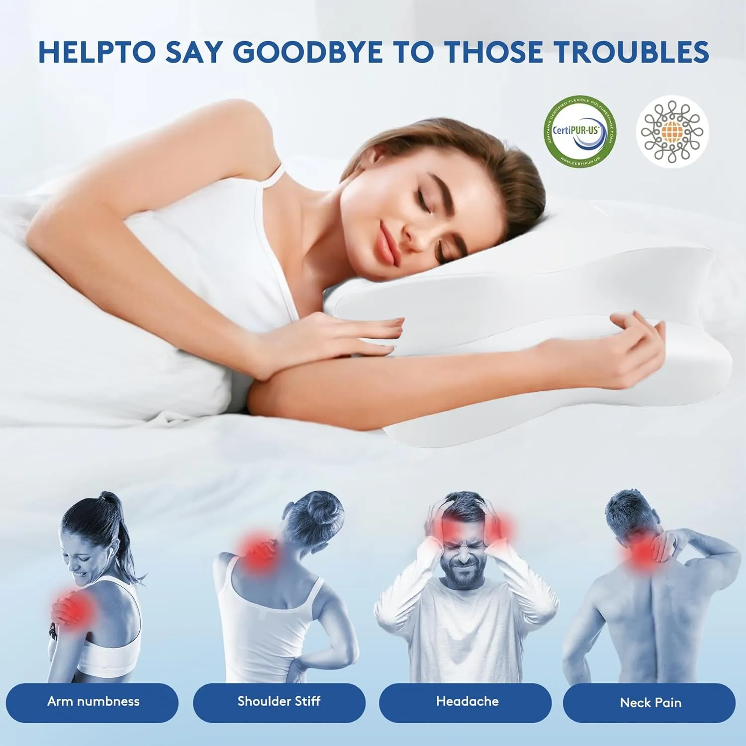Cervical Pillow for Neck Pain Relief, Cooling Contour Memory Foam Pillows Support Odorless Ergonomic Neck Pillow Adjustable Orthopedic Bed Pillow for Side Back Stomach Sleeper with Pillowcase（White）
