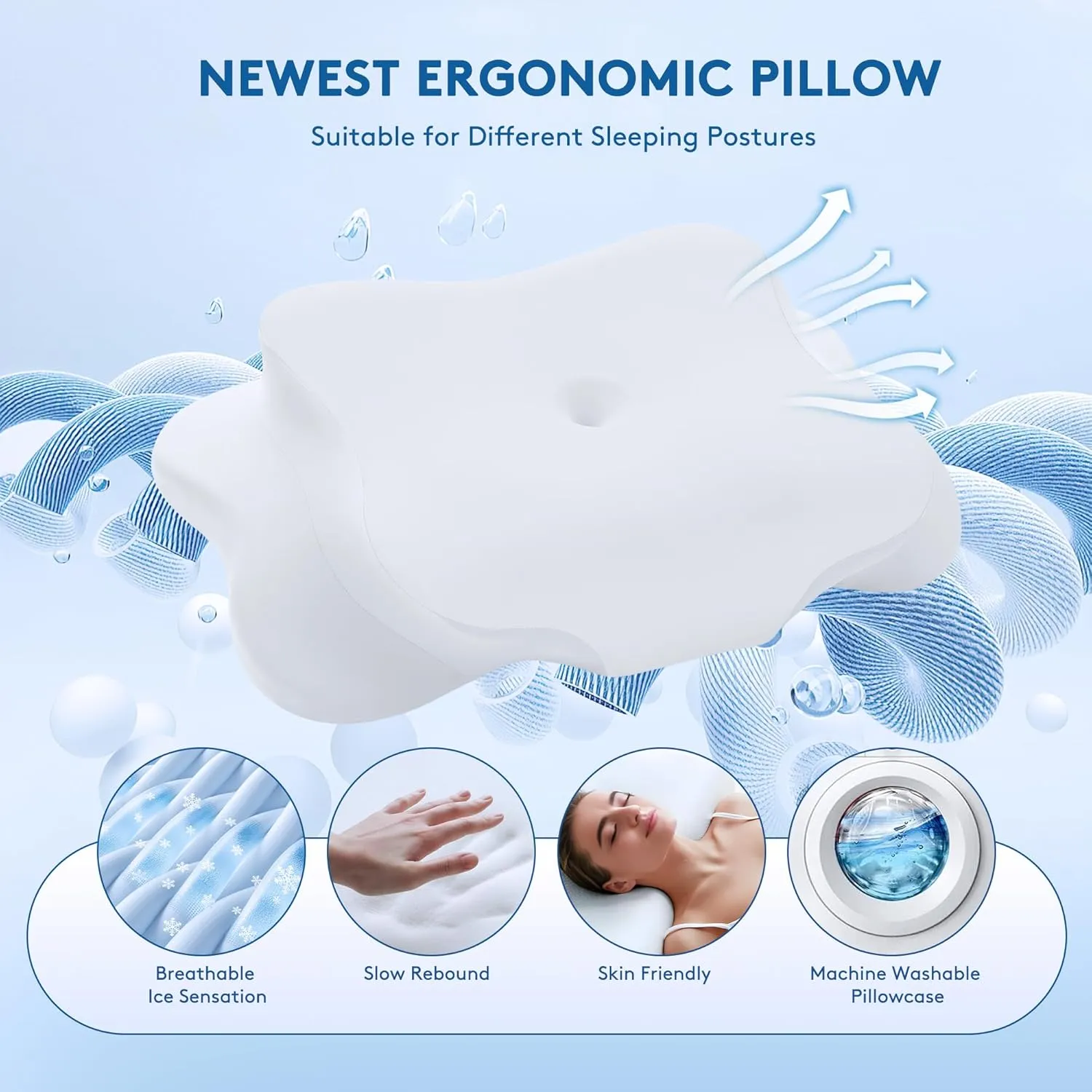 Cervical Pillow for Neck Pain Relief, Cooling Contour Memory Foam Pillows Support Odorless Ergonomic Neck Pillow Adjustable Orthopedic Bed Pillow for Side Back Stomach Sleeper with Pillowcase（White）
