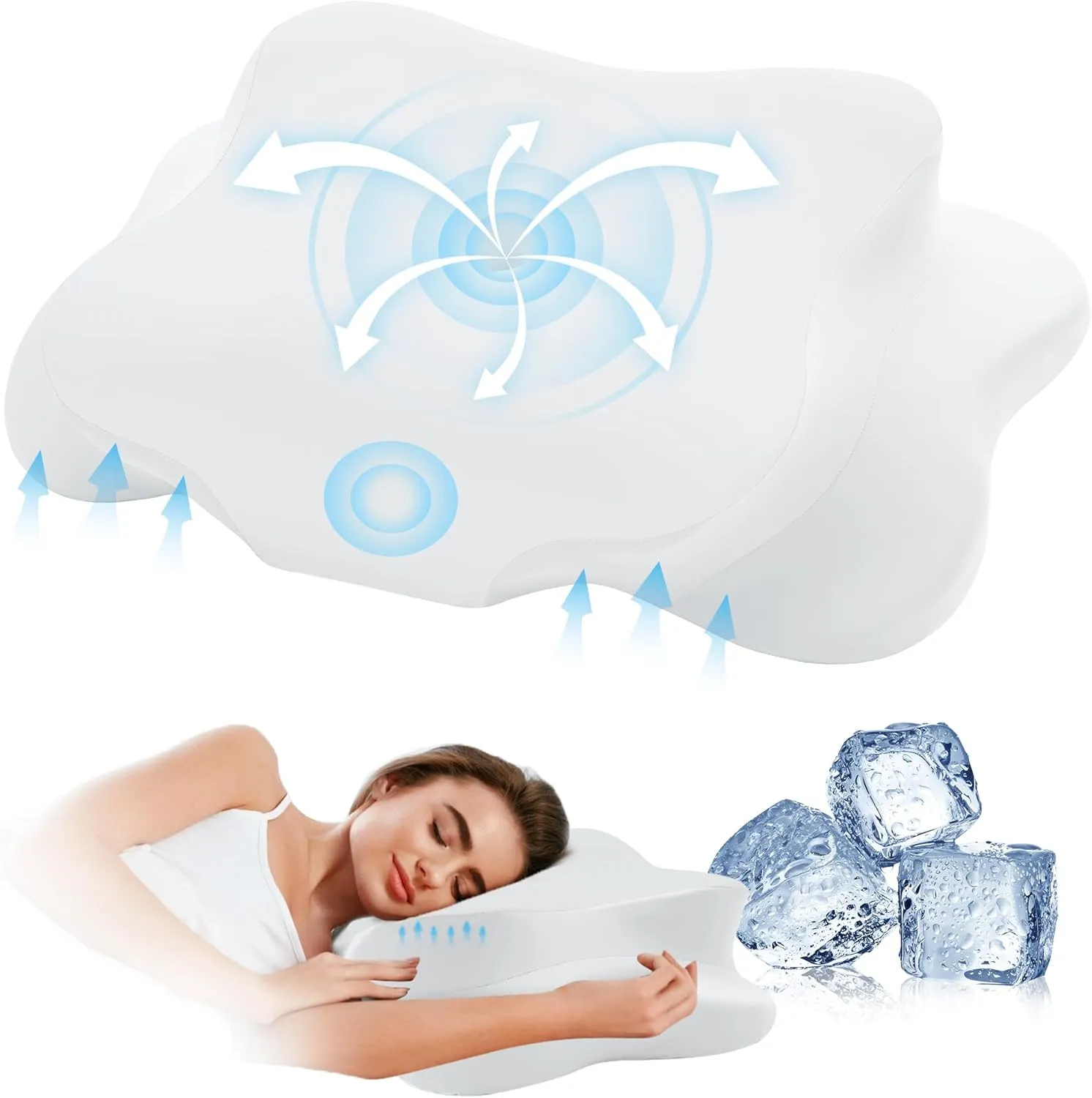 Cervical Pillow for Neck Pain Relief, Cooling Contour Memory Foam Pillows Support Odorless Ergonomic Neck Pillow Adjustable Orthopedic Bed Pillow for Side Back Stomach Sleeper with Pillowcase（White）
