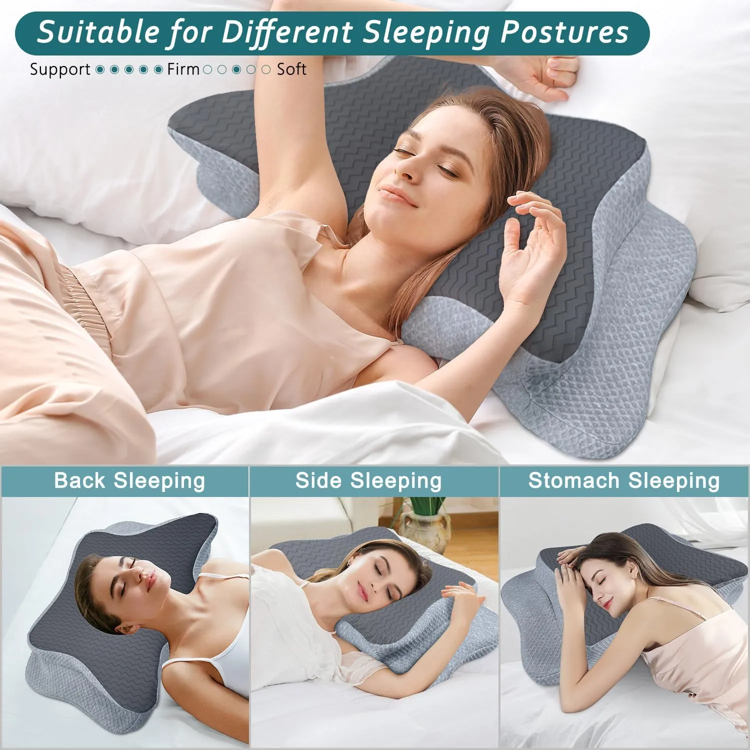 Cervical Pillow for Neck Pain Relief, Memory Foam Pillows, Ergonomic Contour Bed Pillow, Soft for Side Sleep Stomach Sleeping and Back Sleepers