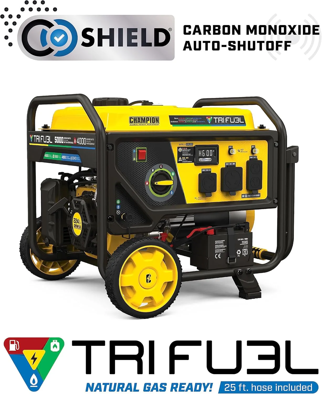 Champion Power Equipment 5000-Watt Electric Start Tri Fuel RV Ready Portable Generator with CO Shield