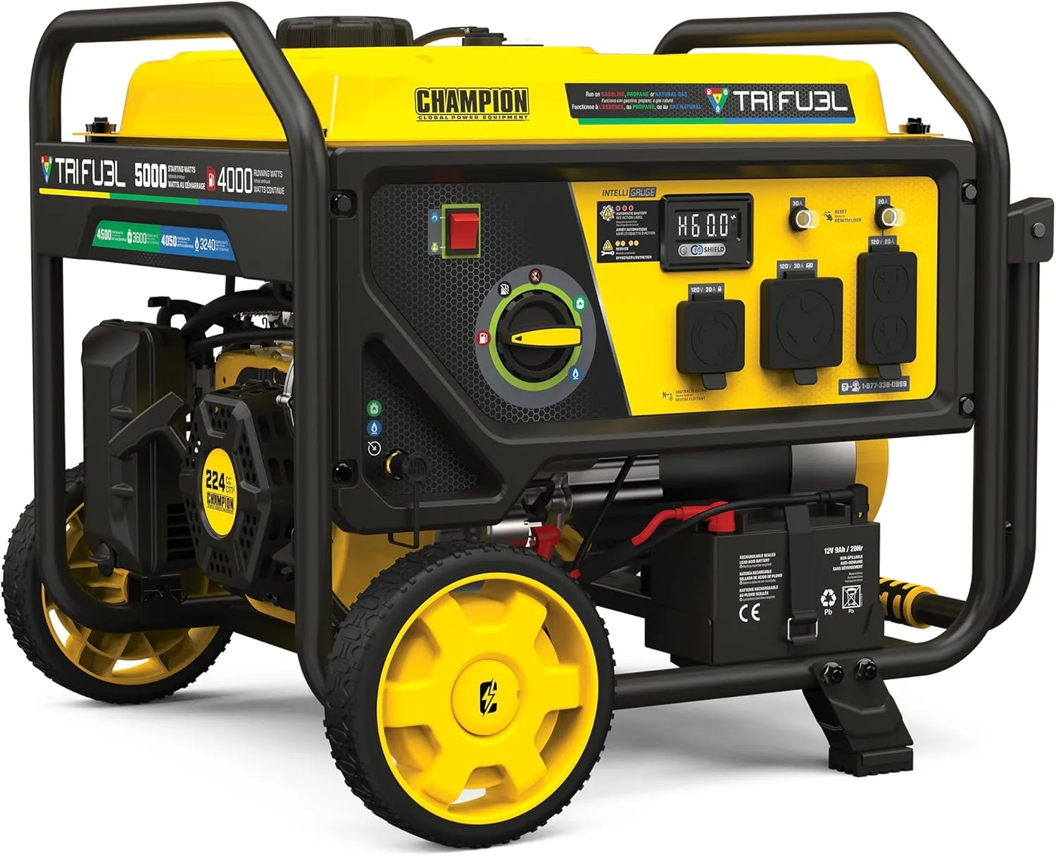 Champion Power Equipment 5000-Watt Electric Start Tri Fuel RV Ready Portable Generator with CO Shield