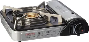 Chef-Master 90011 Butane Countertop Stove, 10 000 BTU Portable with Carry Case, High Performance, Piezo Ignition, Brass Burner, Safety Stop