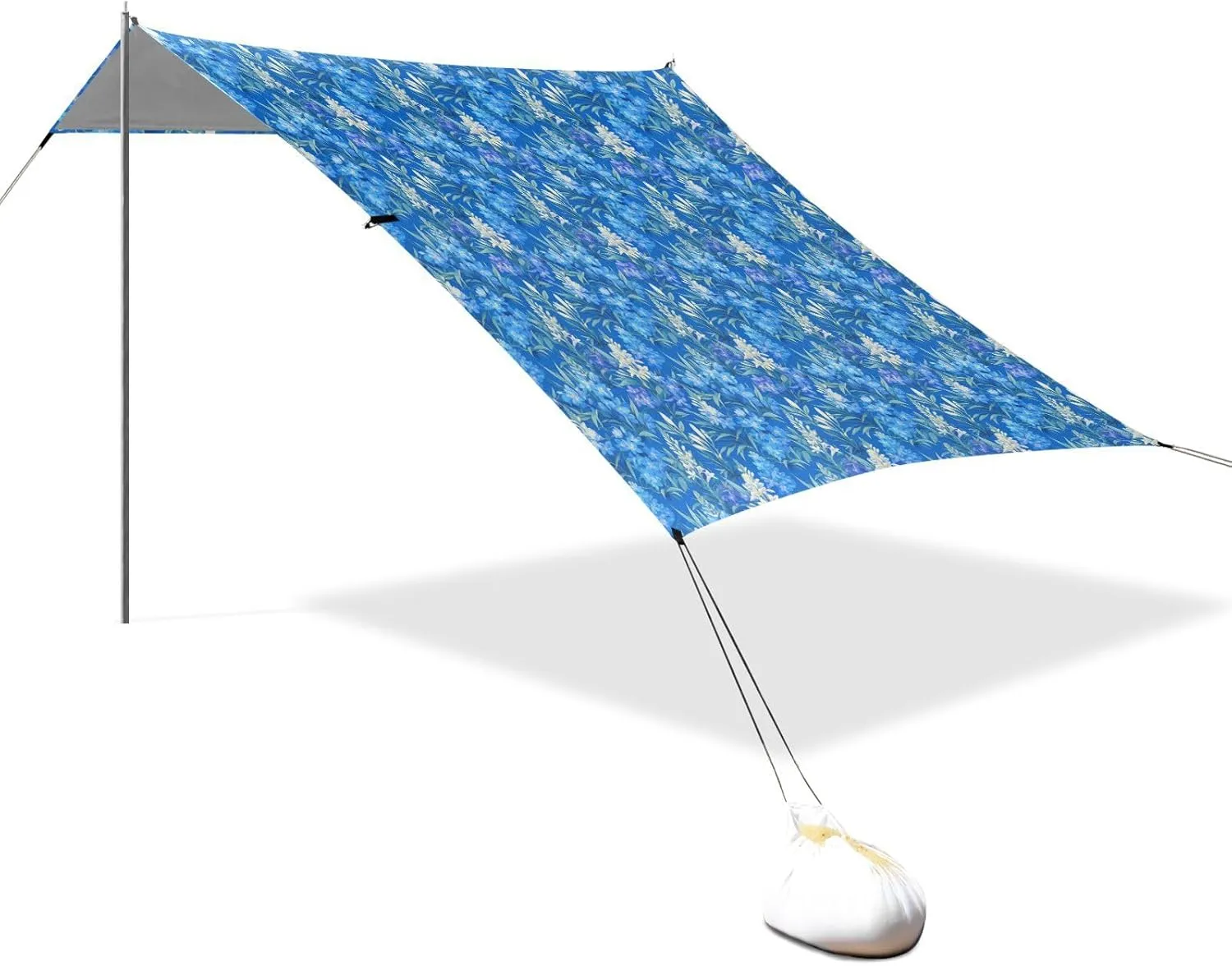 Chic Hyacinth Blue Flowerspristine Hypericum Lavender Foldable Beach Tent UPF50 Easy Setup Sun Shelter with Sand Pockets for Camping, Picnics, Backyard