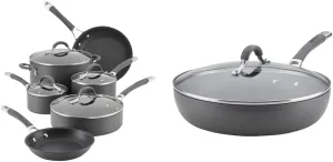 Circulon 83903 Radiance Hard Anodized Nonstick Cookware Pots and Pans Set, 10 Piece, Gray & Radiance Deep Hard Anodized Nonstick Frying Pan/Fry Pan/Hard Anodized Skillet with Lid - 12 Inch, Gray