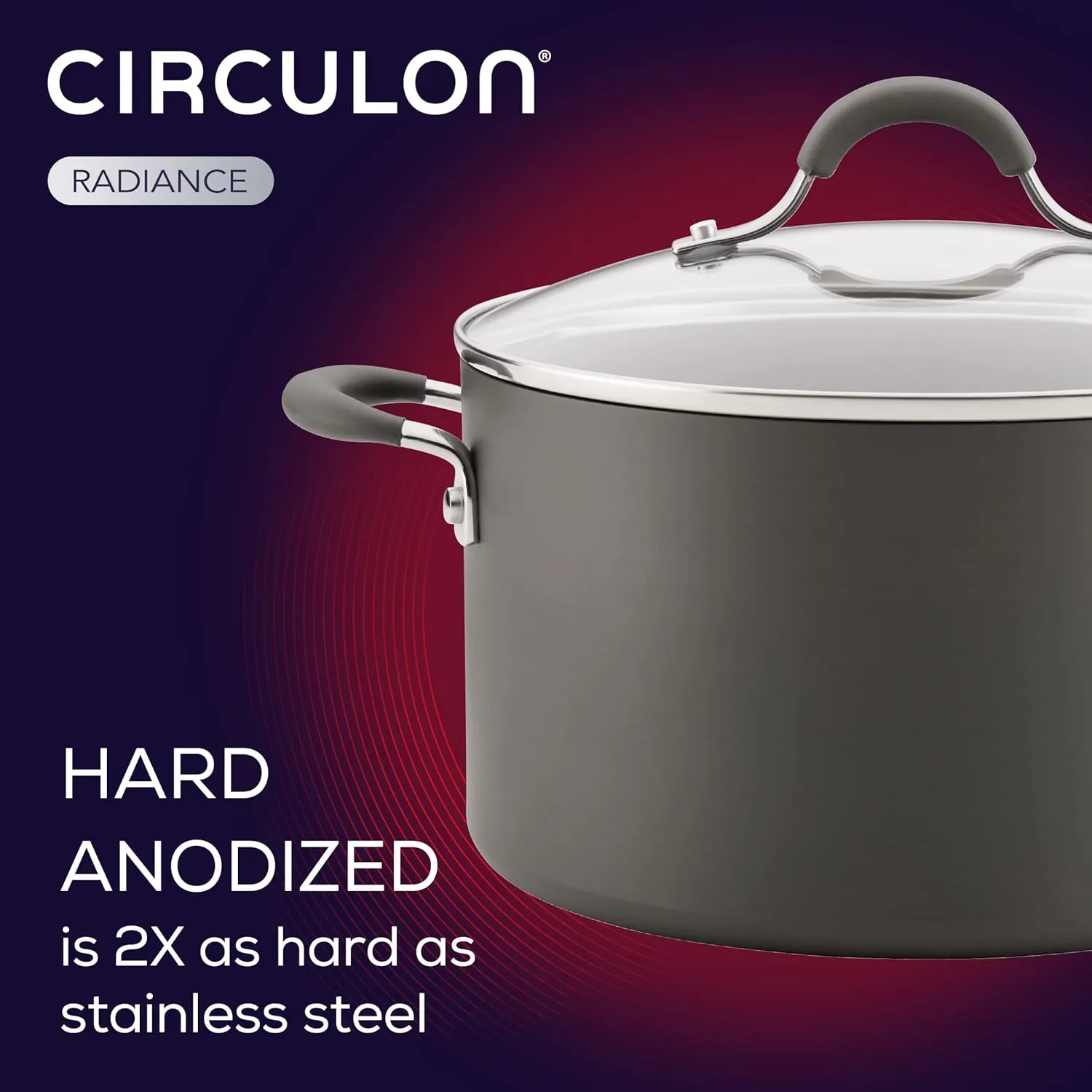 Circulon 83903 Radiance Hard Anodized Nonstick Cookware Pots and Pans Set, 10 Piece, Gray & Radiance Deep Hard Anodized Nonstick Frying Pan/Fry Pan/Hard Anodized Skillet with Lid - 12 Inch, Gray