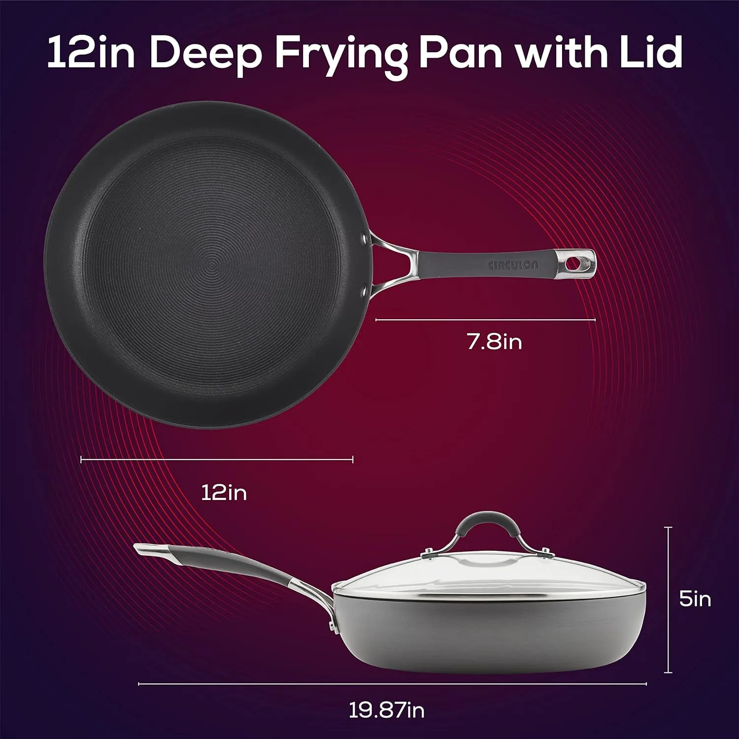 Circulon 83903 Radiance Hard Anodized Nonstick Cookware Pots and Pans Set, 10 Piece, Gray & Radiance Deep Hard Anodized Nonstick Frying Pan/Fry Pan/Hard Anodized Skillet with Lid - 12 Inch, Gray