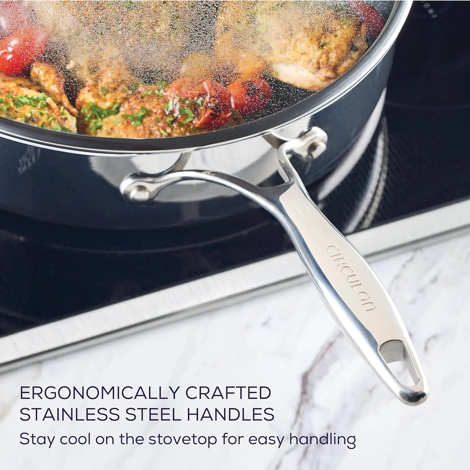 Circulon C1 Series Clad Stainless Steel with ScratchDefense Technology Cookware Nonstick Induction Saute Pan with Lid and Helper Handle, Metal Utensil Safe, 5 Quart - Polished Stainless Steel