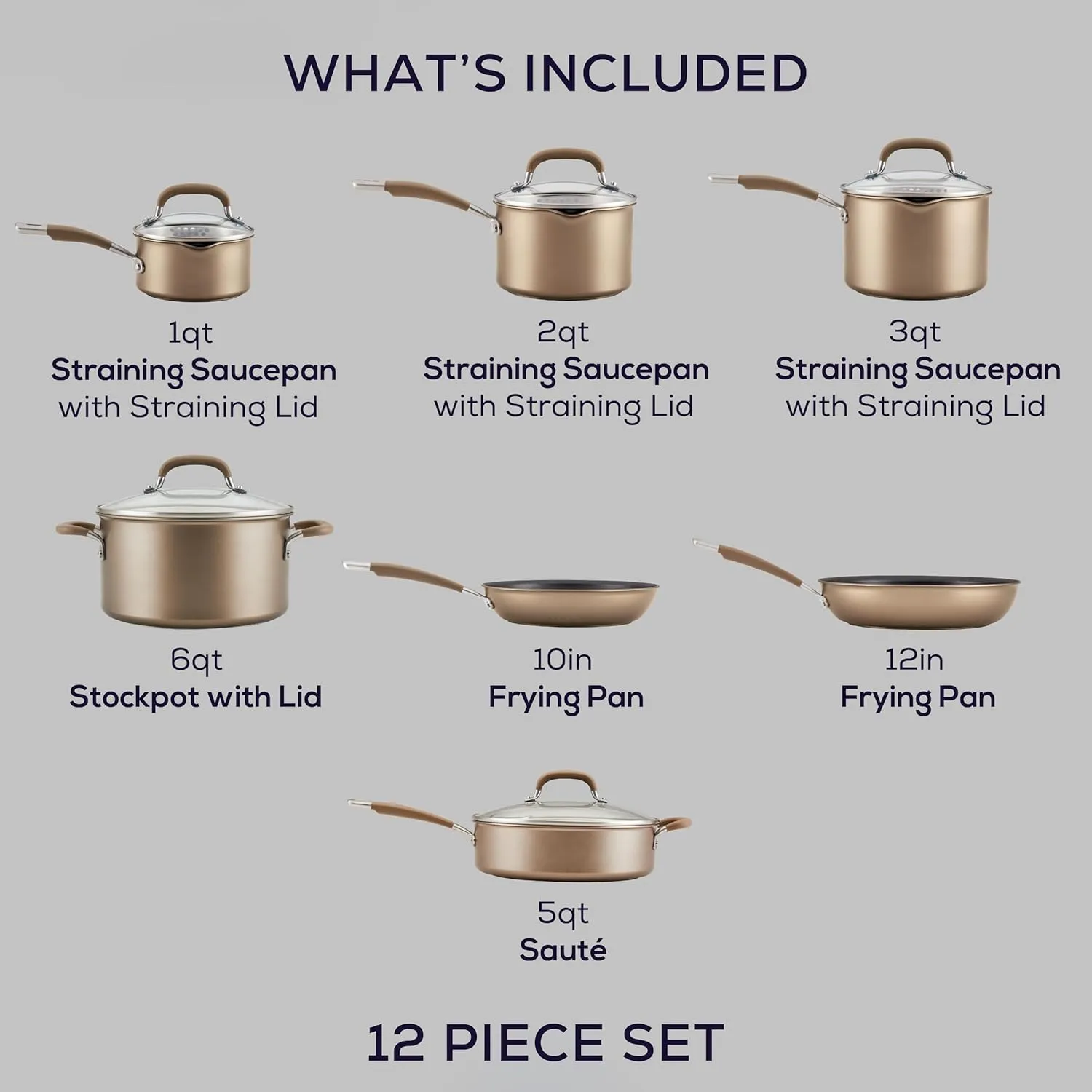 Circulon Premier Professional Hard Anodized Nonstick Cookware Induction Pots and Pans Set, 12 Piece, Bronze