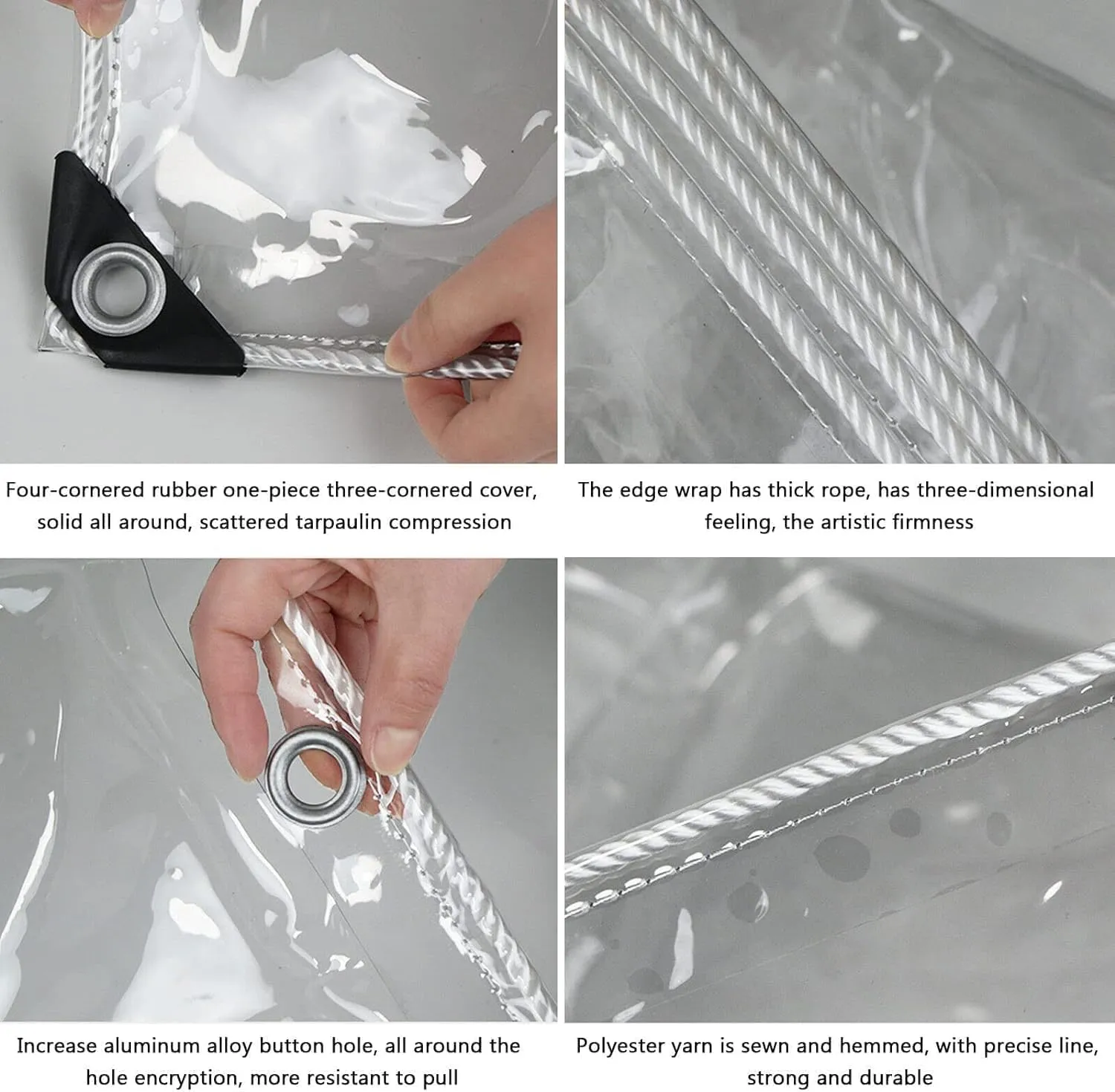 Clear Tarps Heavy Duty PVC, Transparent Tarp Durable Waterproof Dustproof Windproof, Tarpaulin with Grommets & Ropes for Greenhouse, Patio, Garden, Pavilion, Chicken, Porch, Outdoor（6' x 10'）