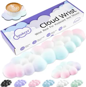 Cloud Wrist Rest Keyboard, Cloud Keyboard Wrist Pad Set with PU Leather Memory Foam, Cute Arm Rest for Palm Support, PC/Gaming Desk Accessories/Office Setup/Computer Hand Cushion-Rainbow