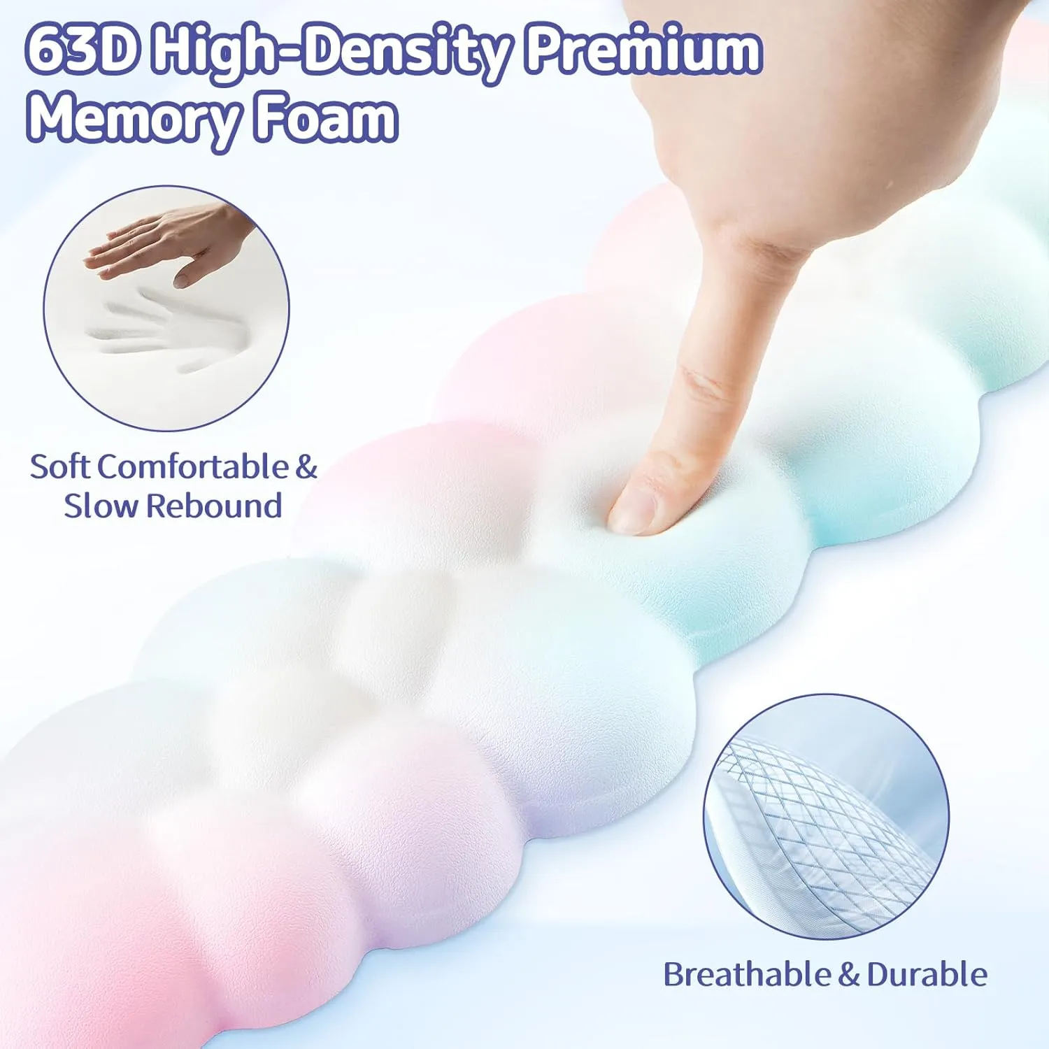Cloud Wrist Rest Keyboard, Cloud Keyboard Wrist Pad Set with PU Leather Memory Foam, Cute Arm Rest for Palm Support, PC/Gaming Desk Accessories/Office Setup/Computer Hand Cushion-Rainbow