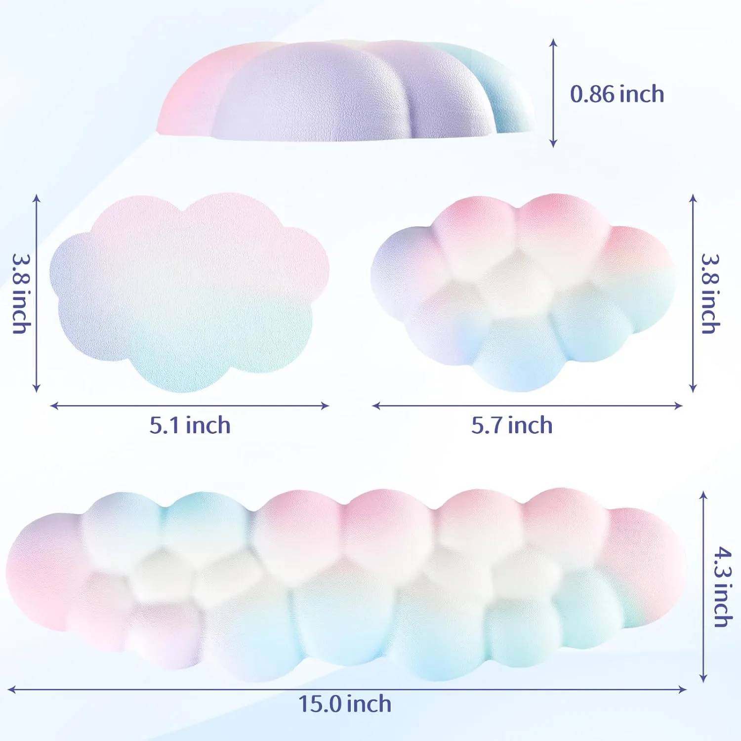 Cloud Wrist Rest Keyboard, Cloud Keyboard Wrist Pad Set with PU Leather Memory Foam, Cute Arm Rest for Palm Support, PC/Gaming Desk Accessories/Office Setup/Computer Hand Cushion-Rainbow