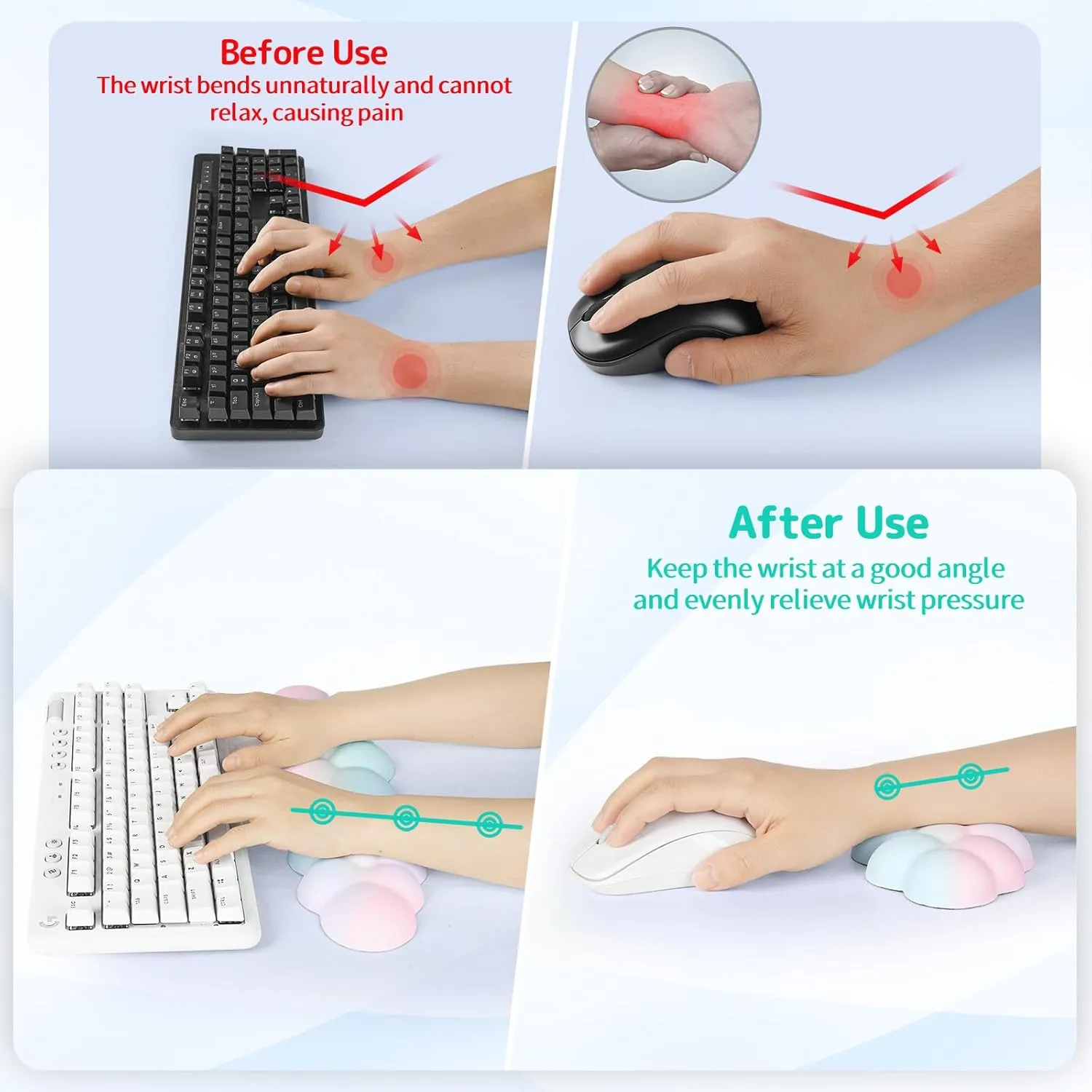 Cloud Wrist Rest Keyboard, Cloud Keyboard Wrist Pad Set with PU Leather Memory Foam, Cute Arm Rest for Palm Support, PC/Gaming Desk Accessories/Office Setup/Computer Hand Cushion-Rainbow