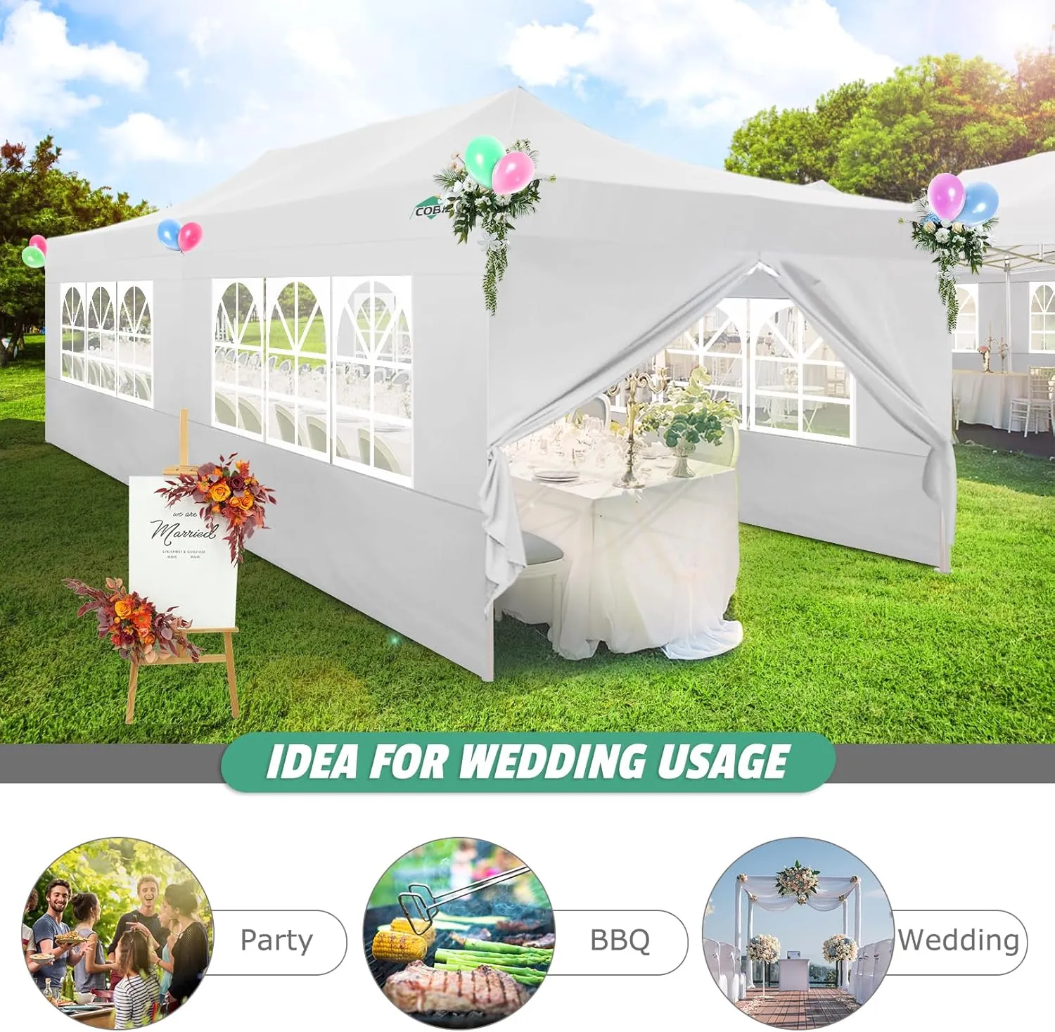COBIZI 10x20 Pop Up Canopy Tent Heavy Duty with 6 Removable Sidewalls, Commercial Heavy Duty Pop Up Tent for Parties All Weather Waterproof and UV 50  Wedding Tent with Roller Bag(Legs Upgraded)