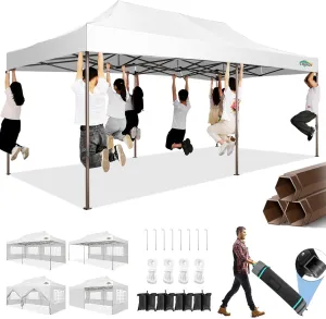 COBIZI 10x20 Pop Up Canopy Tent Heavy Duty with 6 Removable Sidewalls, Commercial Heavy Duty Pop Up Tent for Parties All Weather Waterproof and UV 50  Wedding Tent with Roller Bag(Legs Upgraded)