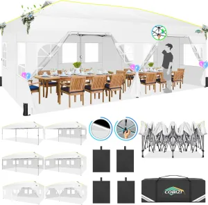 COBIZI 10x20 Pop Up Canopy with 6 Sidewalls One Push Setup Outdoor Event Shelter Waterproof UPF 50  Gazebo Tent with Carry Bag,Air Vent,Sandbag for Wedding, Commercial, Party,White