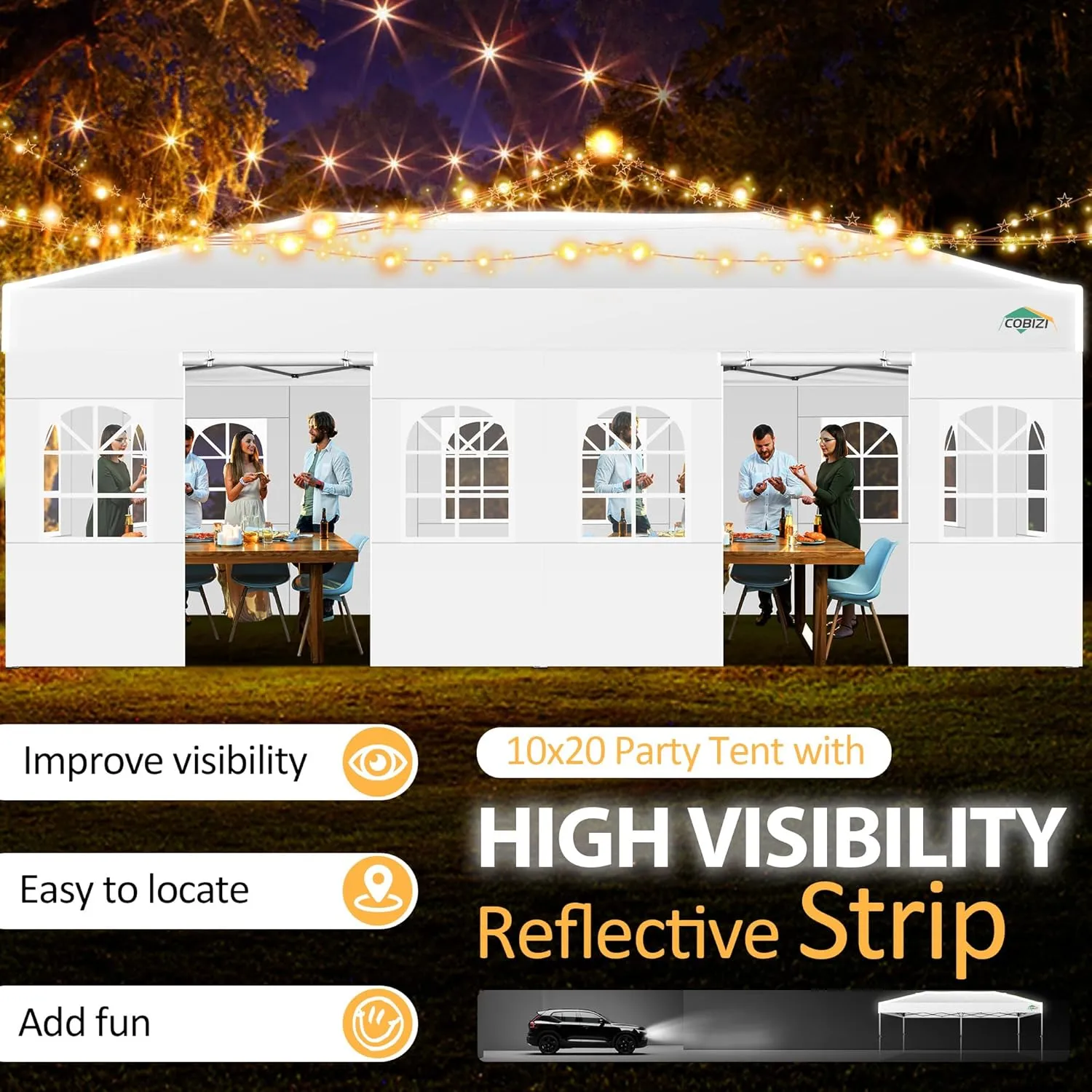 COBIZI 10x20 Pop Up Canopy with 6 Sidewalls One Push Setup Outdoor Event Shelter Waterproof UPF 50  Gazebo Tent with Carry Bag,Air Vent,Sandbag for Wedding, Commercial, Party,White