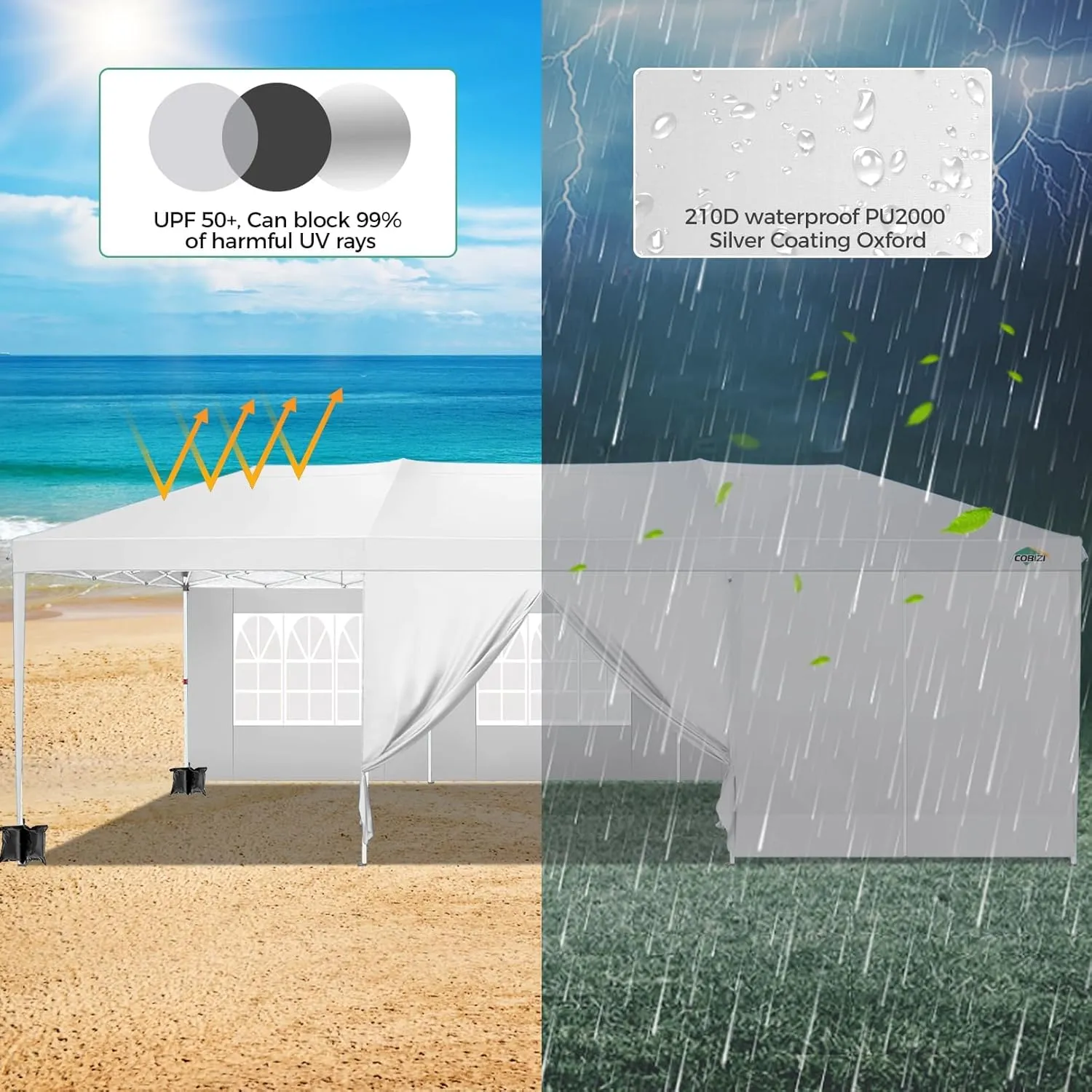 COBIZI 10x30 Pop Up Canopy Tent for Parties with 8 Sidewalls Waterproof Commercial Instant Canopy 10x30 Party Tent for Backyard, Wedding Portable Outdoor Gazebo with Carrybag&4 Sandbags(White