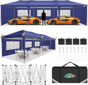COBIZI 10x30 Pop Up Canopy Tent with Removable Sidewalls, Waterproof Portable Easy Up Canopy with Carry Bag, Instant Outdoor Shelter Tents for Parties, Events, Backyard Gatherings, Weddings, Navy Blue