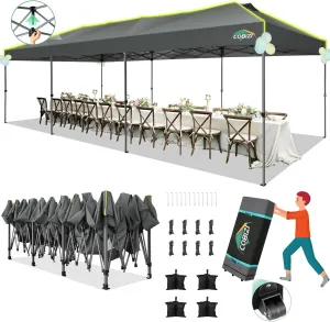 COBIZI 10x30 Pop Up Canopy Tent Without Removable Sidewalls, One Push Party Tent Outdoor Waterproof Event Canopy with Air Vent for Parties Commercial Wedding, 3 Height, Wheeled Bag, Sandbag, Gray