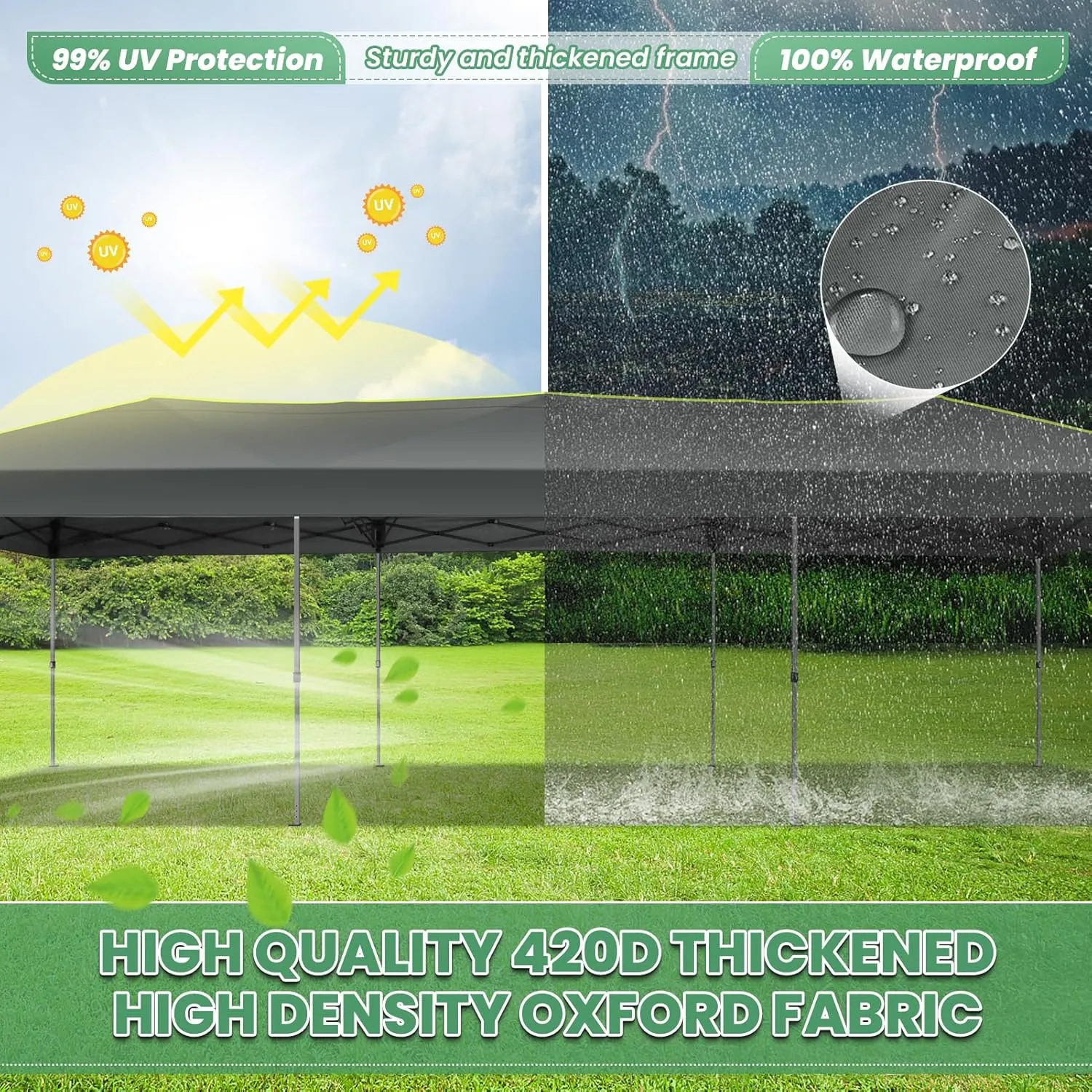 COBIZI 10x30 Pop Up Canopy Tent Without Removable Sidewalls, One Push Party Tent Outdoor Waterproof Event Canopy with Air Vent for Parties Commercial Wedding, 3 Height, Wheeled Bag, Sandbag, Gray