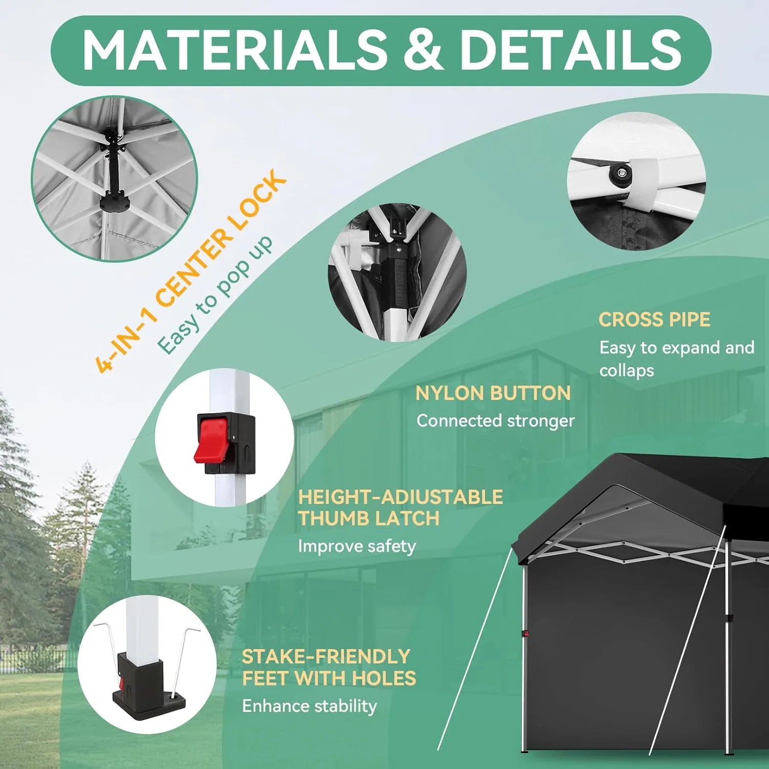 COBIZI 10x30 Pop up Canopy with 3 Sidewalls, One Push Party Tent Portable Garage for Wedding, Waterproof Car Canopy with Wheeled Bag, Canopy Tent 10x30 UPF 50 , 3 Adjustable Height, Black