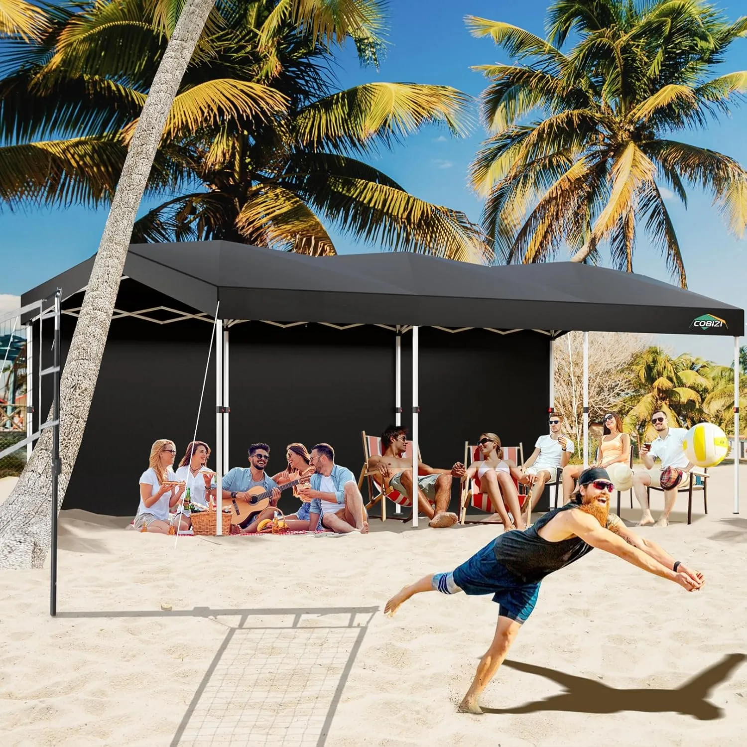 COBIZI 10x30 Pop up Canopy with 3 Sidewalls, One Push Party Tent Portable Garage for Wedding, Waterproof Car Canopy with Wheeled Bag, Canopy Tent 10x30 UPF 50 , 3 Adjustable Height, Black