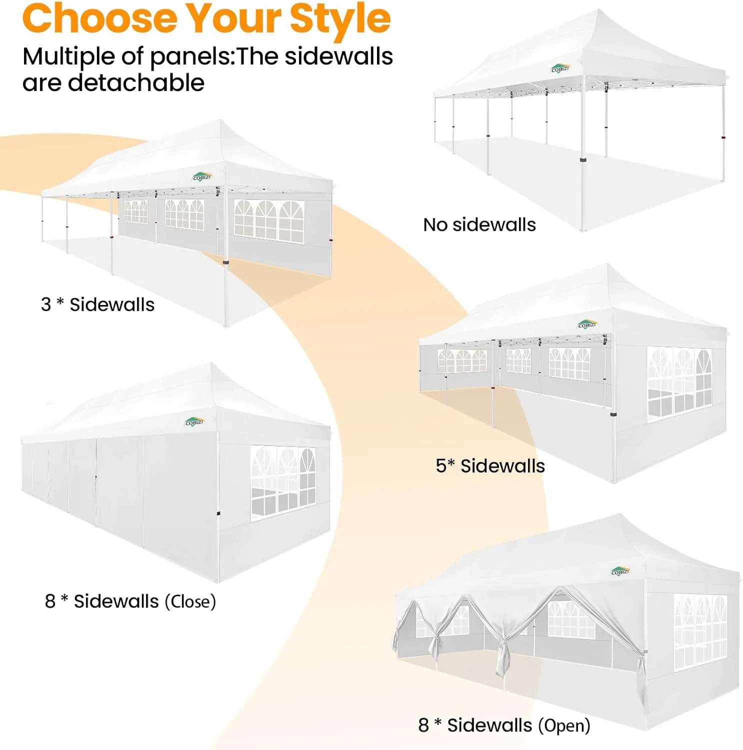 COBIZI 10x30 Pop up Canopy with 8 Removable Sidewalls & 4 Sandbags, Party Tent for Parties, Wedding, and Commercials, Waterproof and Instant Shelter UV50  Ez Outdoor Canopy Tent with Roller Bag
