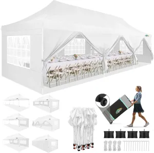 COBIZI 10x30 Pop up Canopy with 8 Removable Sidewalls & 4 Sandbags, Party Tent for Parties, Wedding, and Commercials, Waterproof and Instant Shelter UV50  Ez Outdoor Canopy Tent with Roller Bag