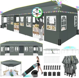 COBIZI 10x30 Pop Up Canopy with Sidewalls 10x30 Party Tent Outdoor Wedding Event Tent for Parties UPF 50  Windproof Waterproof Gazebo with Air Vent, Wheeled Bag, Sandbag, Stake, Rope,(Gray