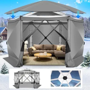 COBIZI 12x12FT Pop Up Gazebo Screen Tent Screen House for Camping, Screen Room with Mosquito Netting, Hub Tent Instant Screened Canopy with Carrying Bag and Ground Stakes, Gray