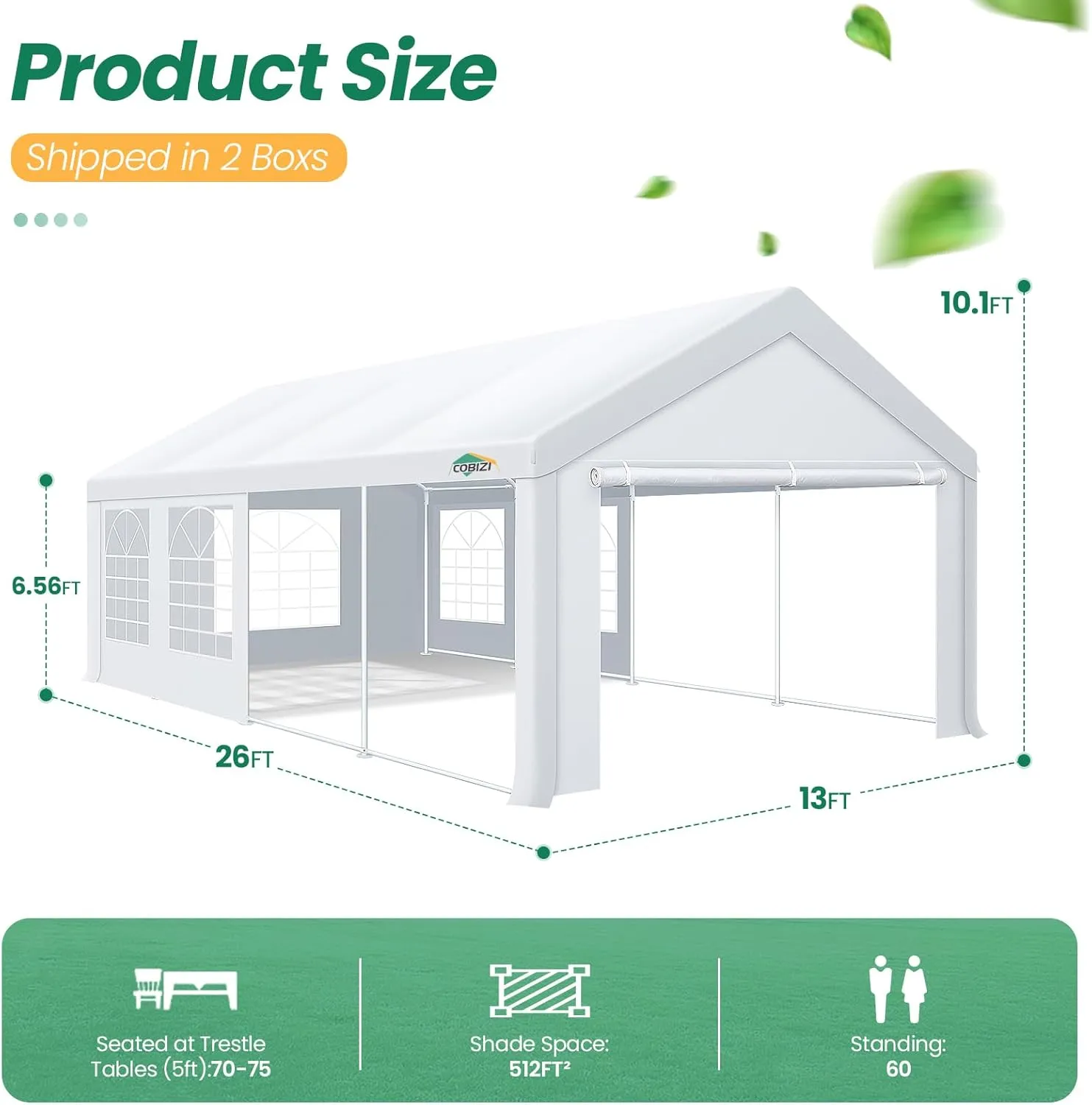 COBIZI 13x26 Party Tent Heavy Duty, 13x26 Tent with Removable Sidewalls & Built-in Sandbags, Wedding Tent, Easy to Set up, UV 50 , Waterproof