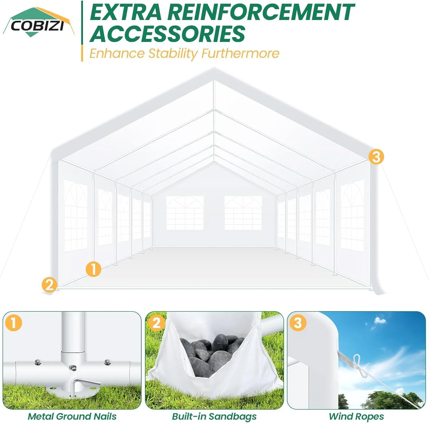 COBIZI 16x32FT Party Tent Heavy Duty Outdoor Gazebo White Event Shelter Wedding Canopy Tent for Parties Carport BBQ Commercial with Removable Sidewall Windows, Powder Coating (Better Than Galvanized)