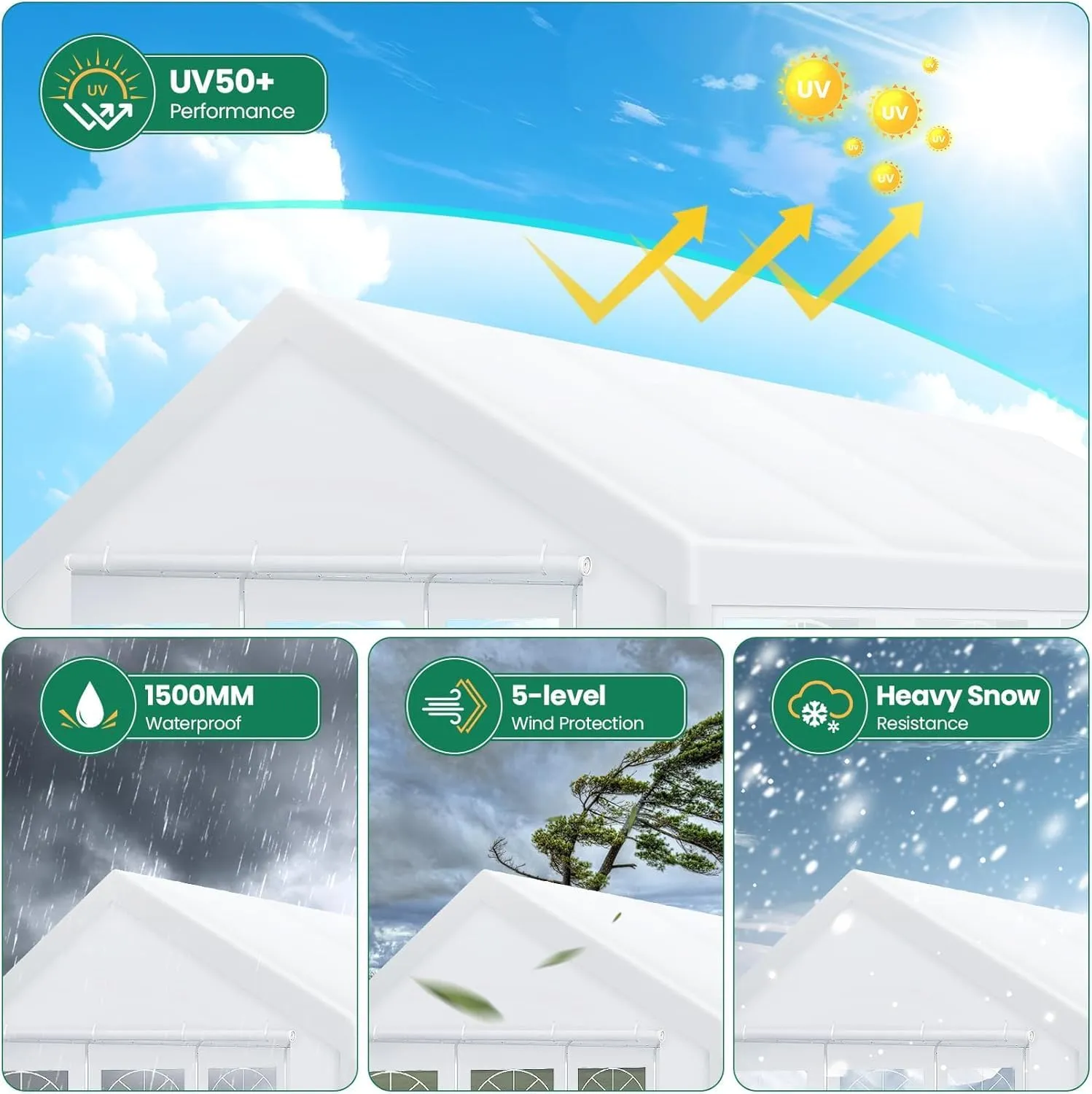 COBIZI 16x32FT Party Tent Heavy Duty Outdoor Gazebo White Event Shelter Wedding Canopy Tent for Parties Carport BBQ Commercial with Removable Sidewall Windows, Powder Coating (Better Than Galvanized)