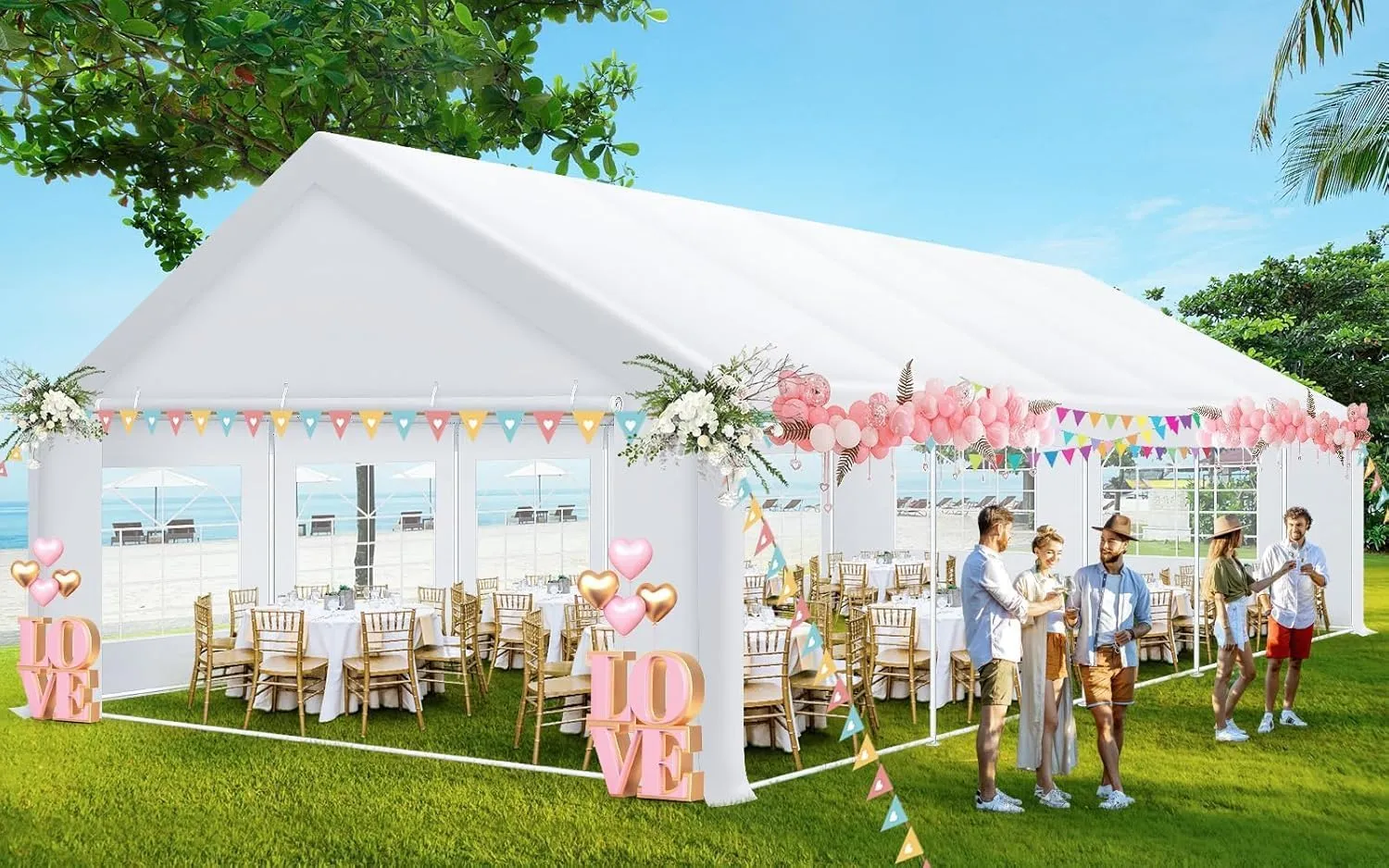 COBIZI 16x32FT Party Tent Heavy Duty Outdoor Gazebo White Event Shelter Wedding Canopy Tent for Parties Carport BBQ Commercial with Removable Sidewall Windows, Powder Coating (Better Than Galvanized)
